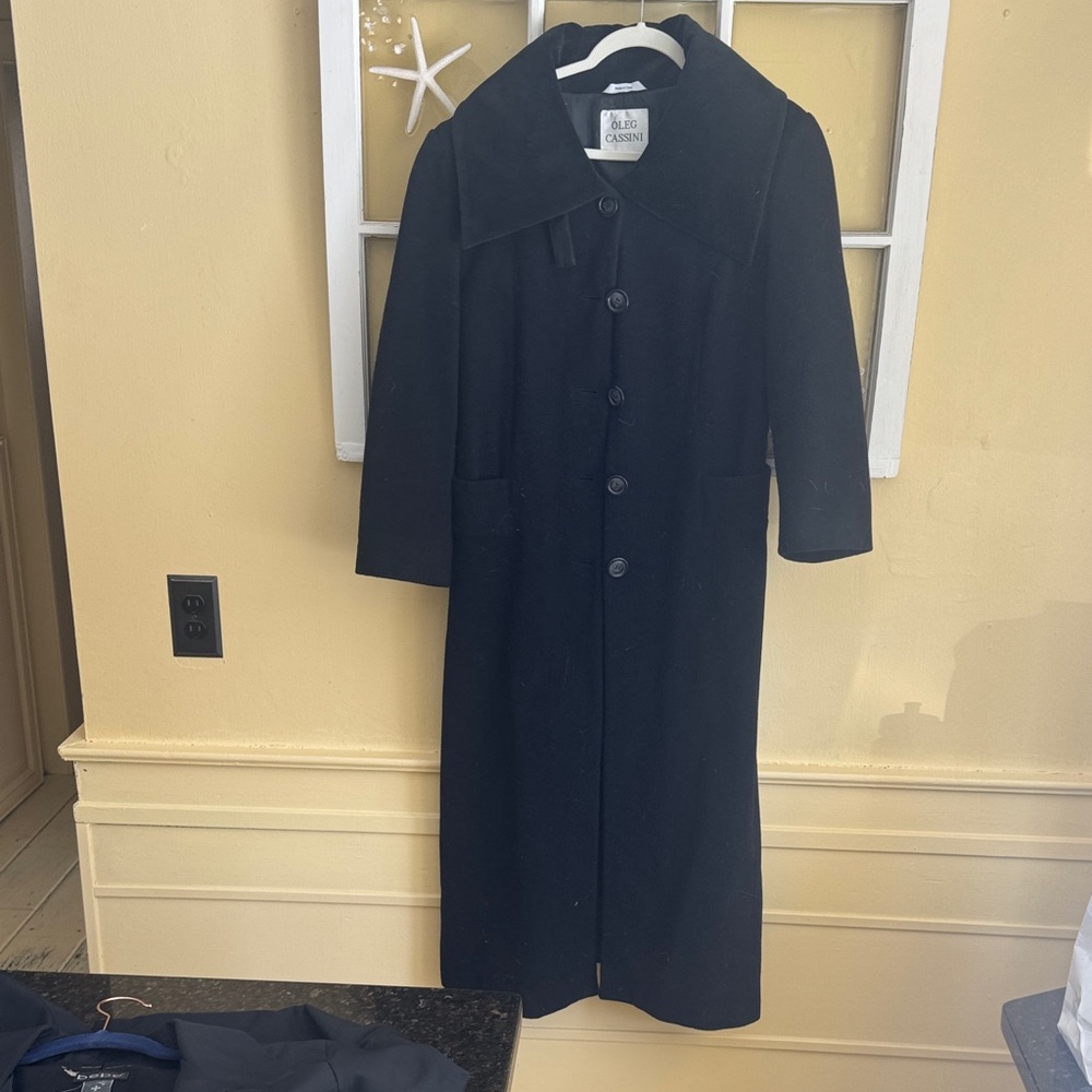 OLEG CASSINI Black wool winter classic Trench Coat TIMELESS CBK Simplistic LOOK